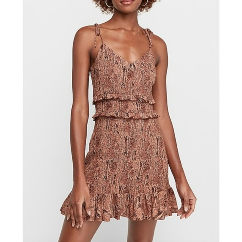 EXPRESS Animal Print Smocked Ruffle Dress - Picture 5 of 5